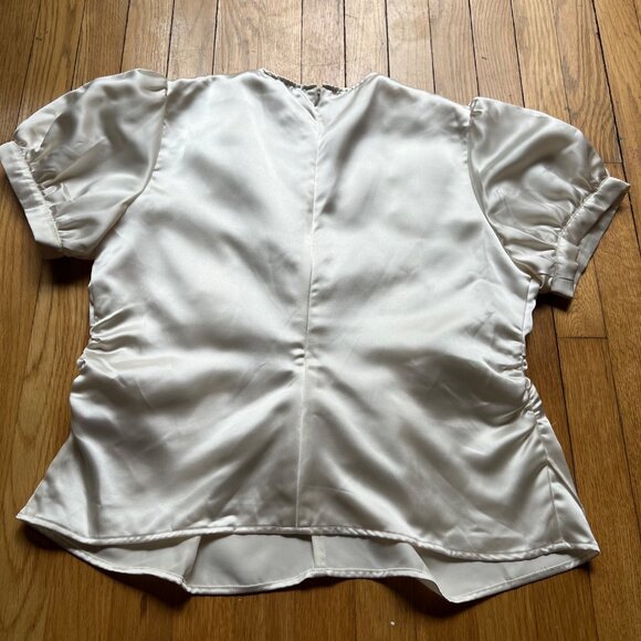 Asos Size 10 Ivory Satin Pleated Ruched Detail Short Puff Sleeve Blouse Top NWT - Picture 8 of 15